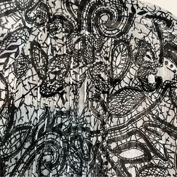 Coldwater Creek Blouse Size Large Sheer Black & White Lightweight Long Sleeves - Picture 3 of 7